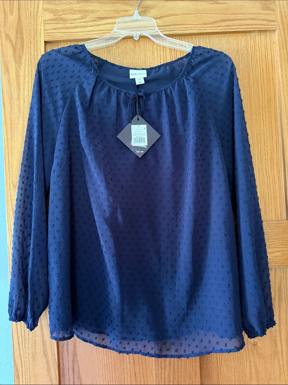 Ava & Viv Navy Dot Tie-Neck Tunic